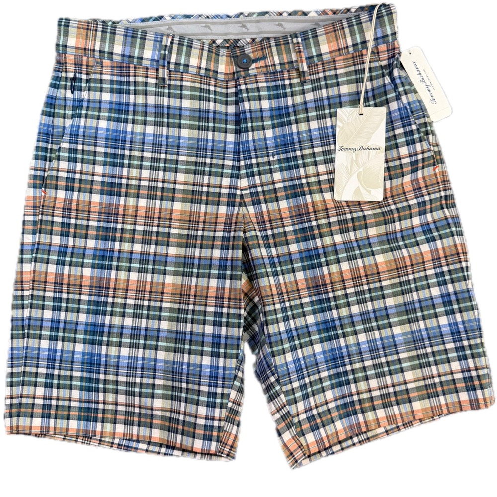 Tommy Bahama Chip Shot Par None 9 Mens 29 Sea Pewter Plaid Golf Shorts ST890091